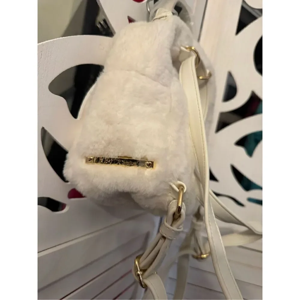 Betsey Johnson Puppy Dog frenchie french bulldog  Backpack white fur mini bag